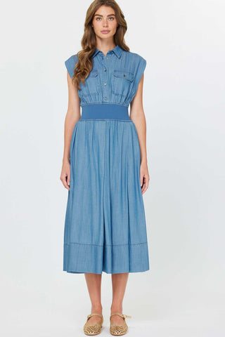 Cap Sleeve Midi Length Shirt Dress