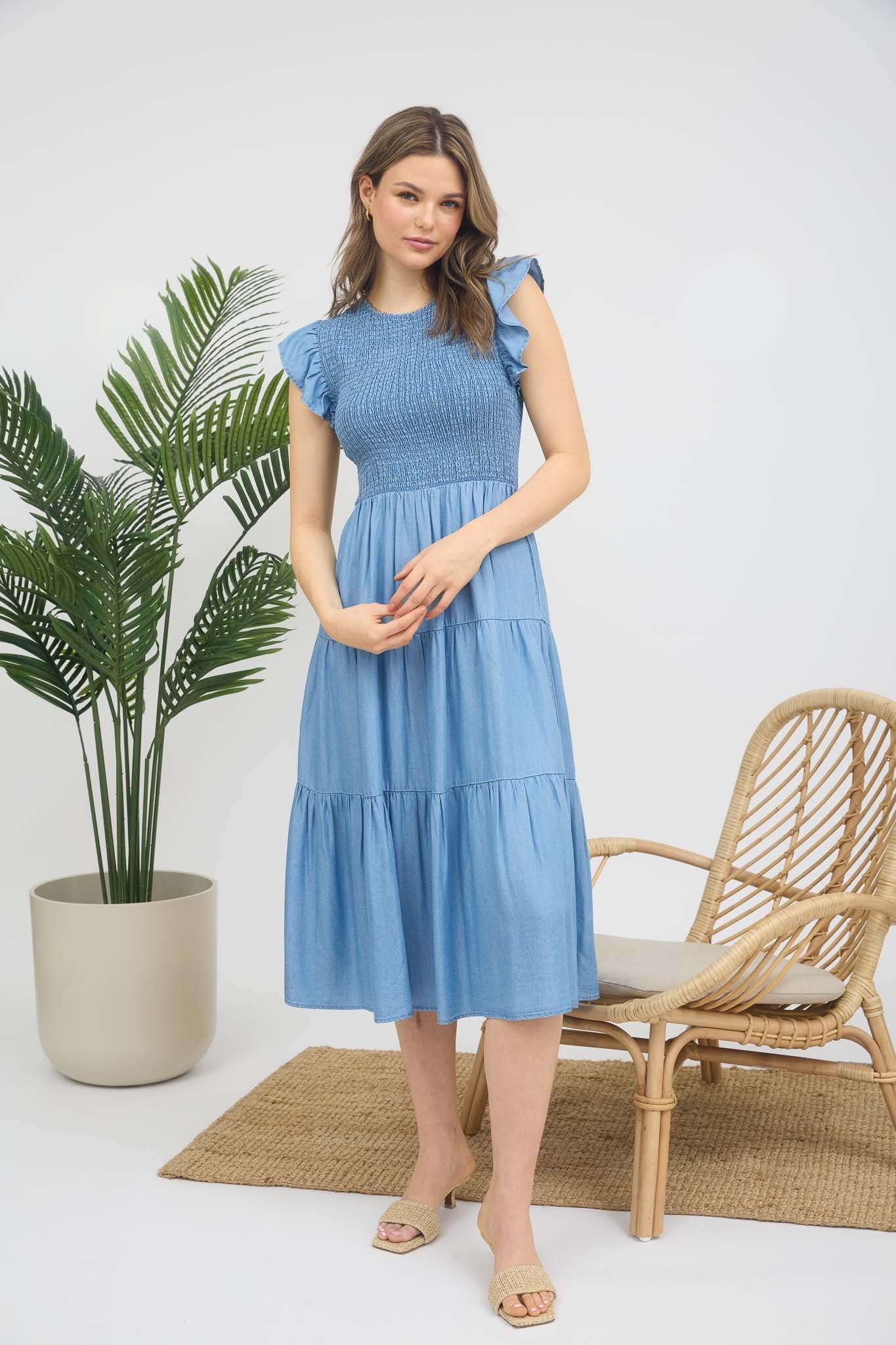 Smocked Denim Dress Chambray / S Smocked Denim Dress Chambray / S