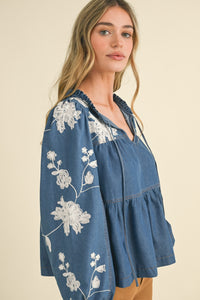 Floral Embroidery Babydoll Top