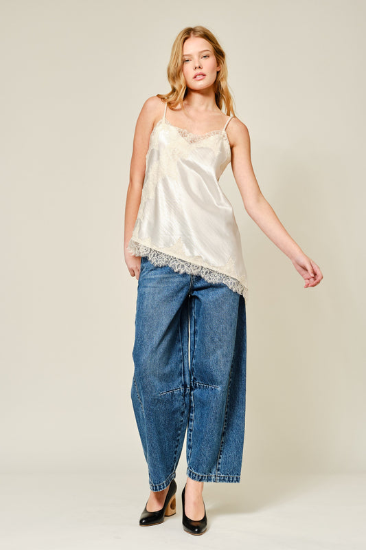 Cut Out Satin Lace Top in Champagne - Lulu Bella Boutique