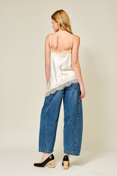 Cut Out Satin Lace Top in Champagne - Lulu Bella Boutique