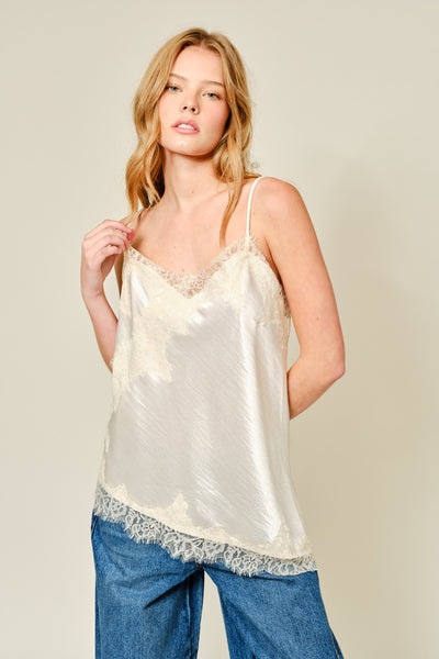 Cut Out Satin Lace Top in Champagne - Lulu Bella Boutique