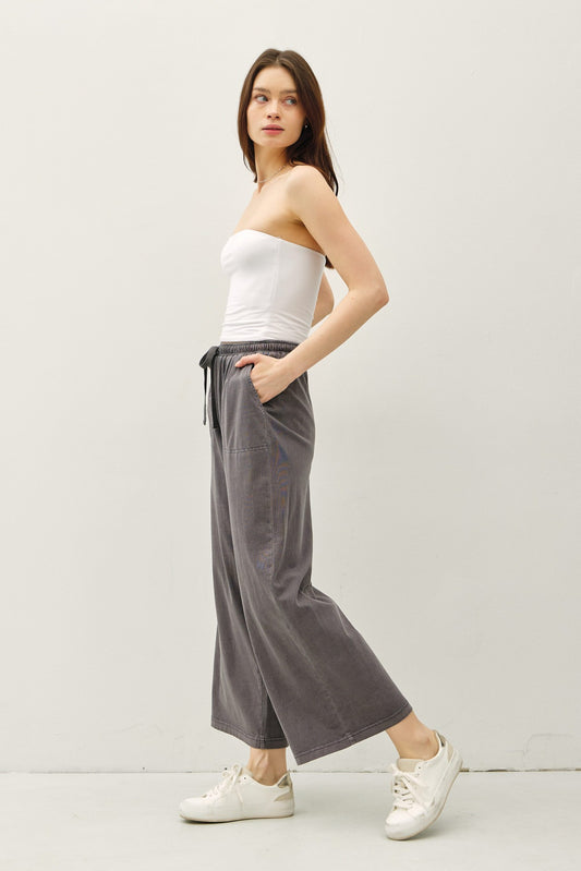 Garment-dyed Cotton Wide Leg Pants