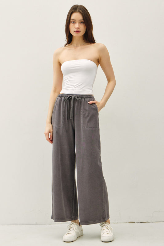 Garment-dyed Cotton Wide Leg Pants