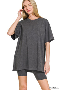 Cotton Round Neck Top & Biker Shorts - Lulu Bella Boutique