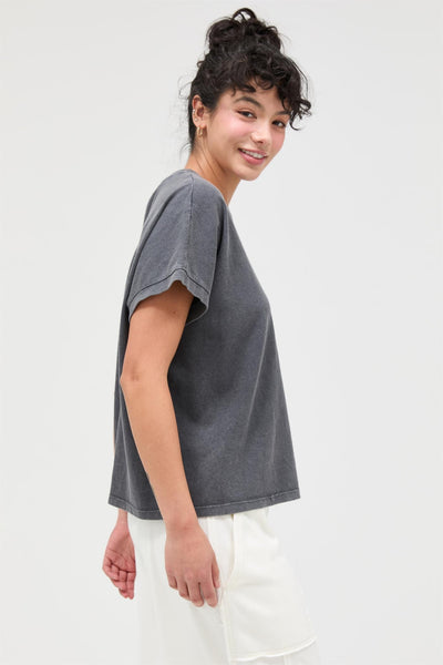 Capped Sleeve Mineral Wash T-shirt - Lulu Bella Boutique