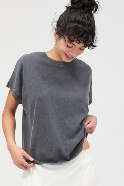 Capped Sleeve Mineral Wash T-shirt - Lulu Bella Boutique