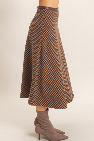 Checkered A-line Midi Skirt