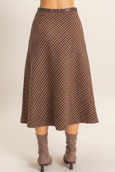 Checkered A-line Midi Skirt
