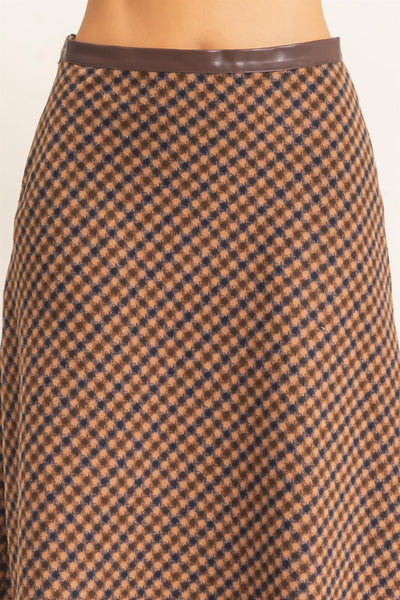 Checkered A-line Midi Skirt
