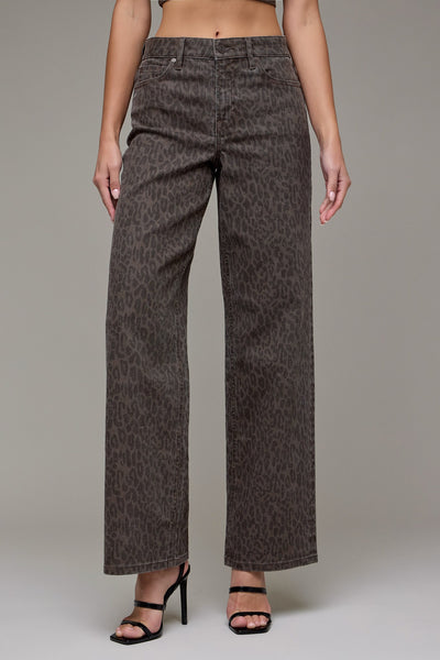 Brown Cheetah Stretch Low Rise Dad Jean - Lulu Bella Boutique