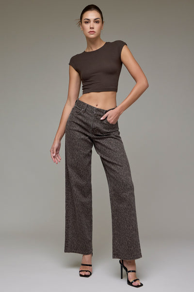 Brown Cheetah Stretch Low Rise Dad Jean - Lulu Bella Boutique