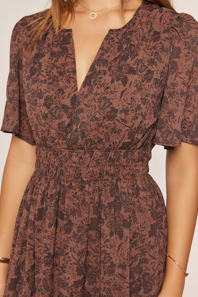 Fall Floral Open Neck Dress - Lulu Bella Boutique