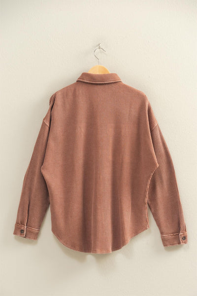 Oversized Mineral Washed Waffle Button Up Shacket