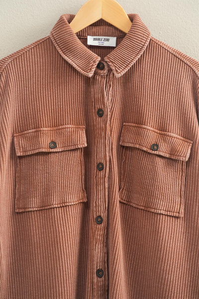 Oversized Mineral Washed Waffle Button Up Shacket