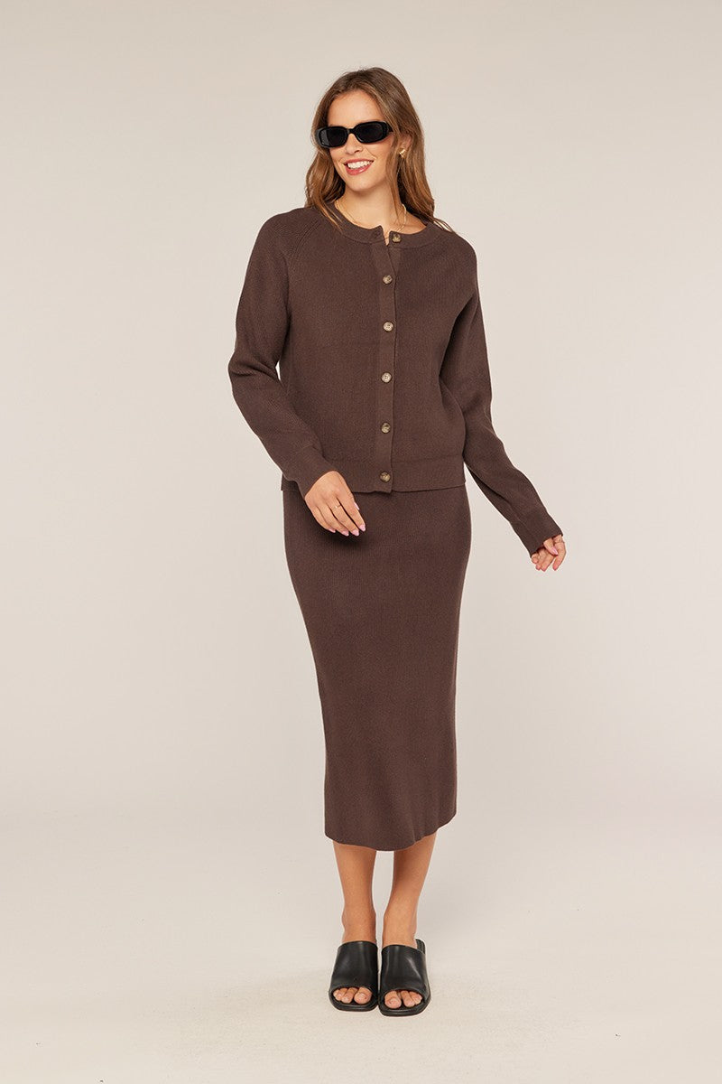 Ribbed Button Sweater Skirt Set
