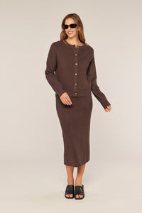 Ribbed Button Sweater Skirt Set