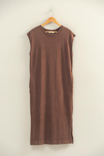 Mineral Wash Cap Sleeve Midi Dress - Lulu Bella Boutique