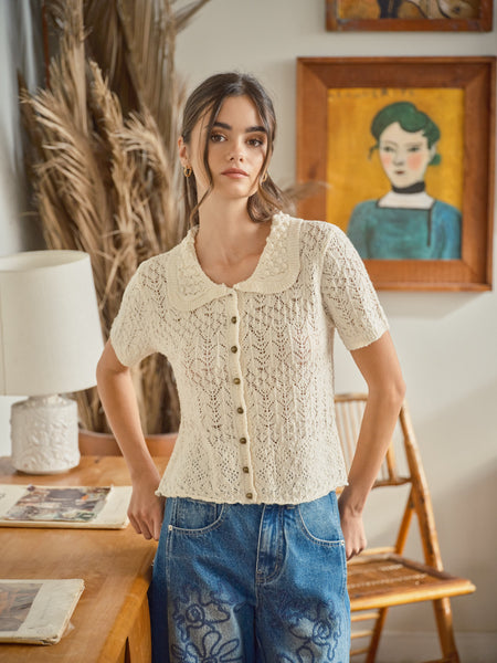 Collared Short Sleeve Open Cardigan - Lulu Bella Boutique