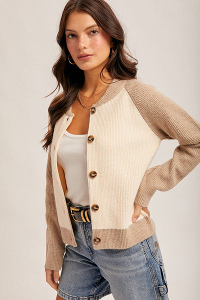 Colorblock Sweater Knit Varsity Cardigan