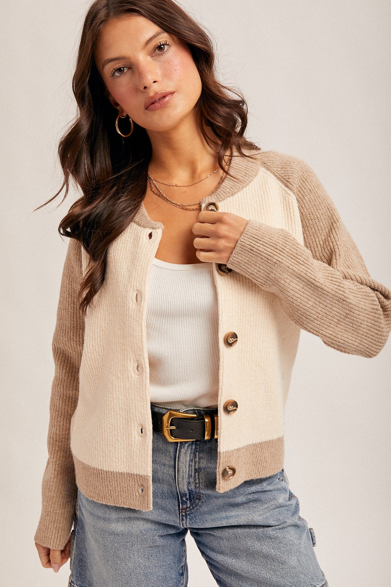 Colorblock Sweater Knit Varsity Cardigan