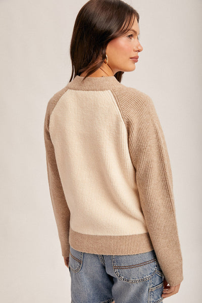 Colorblock Sweater Knit Varsity Cardigan