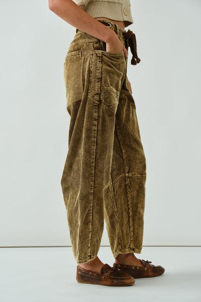 Barrel Corduroy Pants With Eyelet Waist