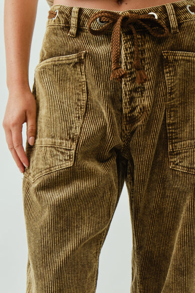 Barrel Corduroy Pants With Eyelet Waist