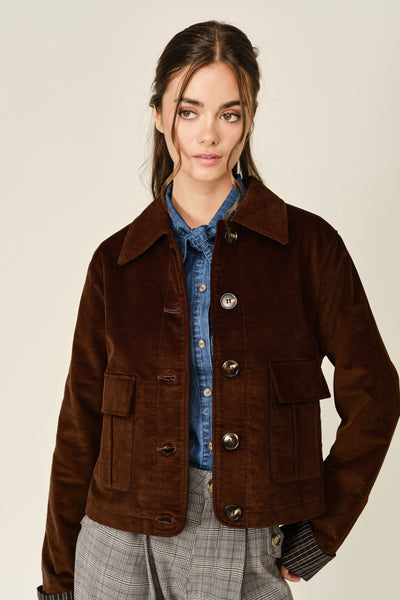 Oxford Corduroy Button Plaid Jacket - Lulu Bella Boutique