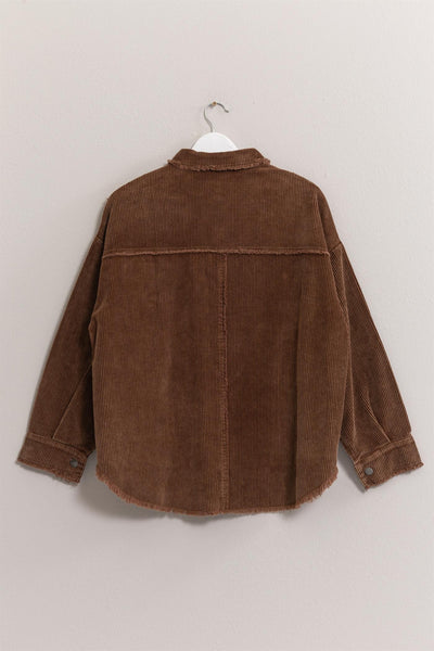 Washed Corduroy Frayed Shacket