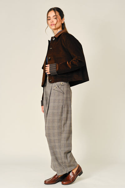 Oxford Corduroy Button Plaid Jacket - Lulu Bella Boutique