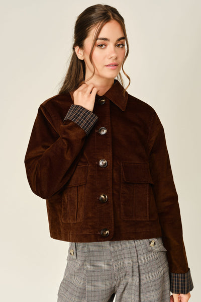 Oxford Corduroy Button Plaid Jacket - Lulu Bella Boutique