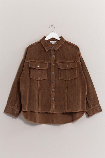 Washed Corduroy Frayed Shacket