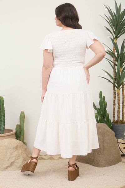 Flutter Sleeve Midi Dress (Extended Sizes) - Lulu Bella Boutique