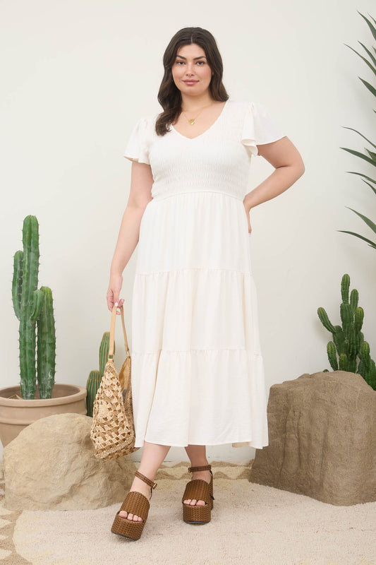 Flutter Sleeve Midi Dress (Extended Sizes)
