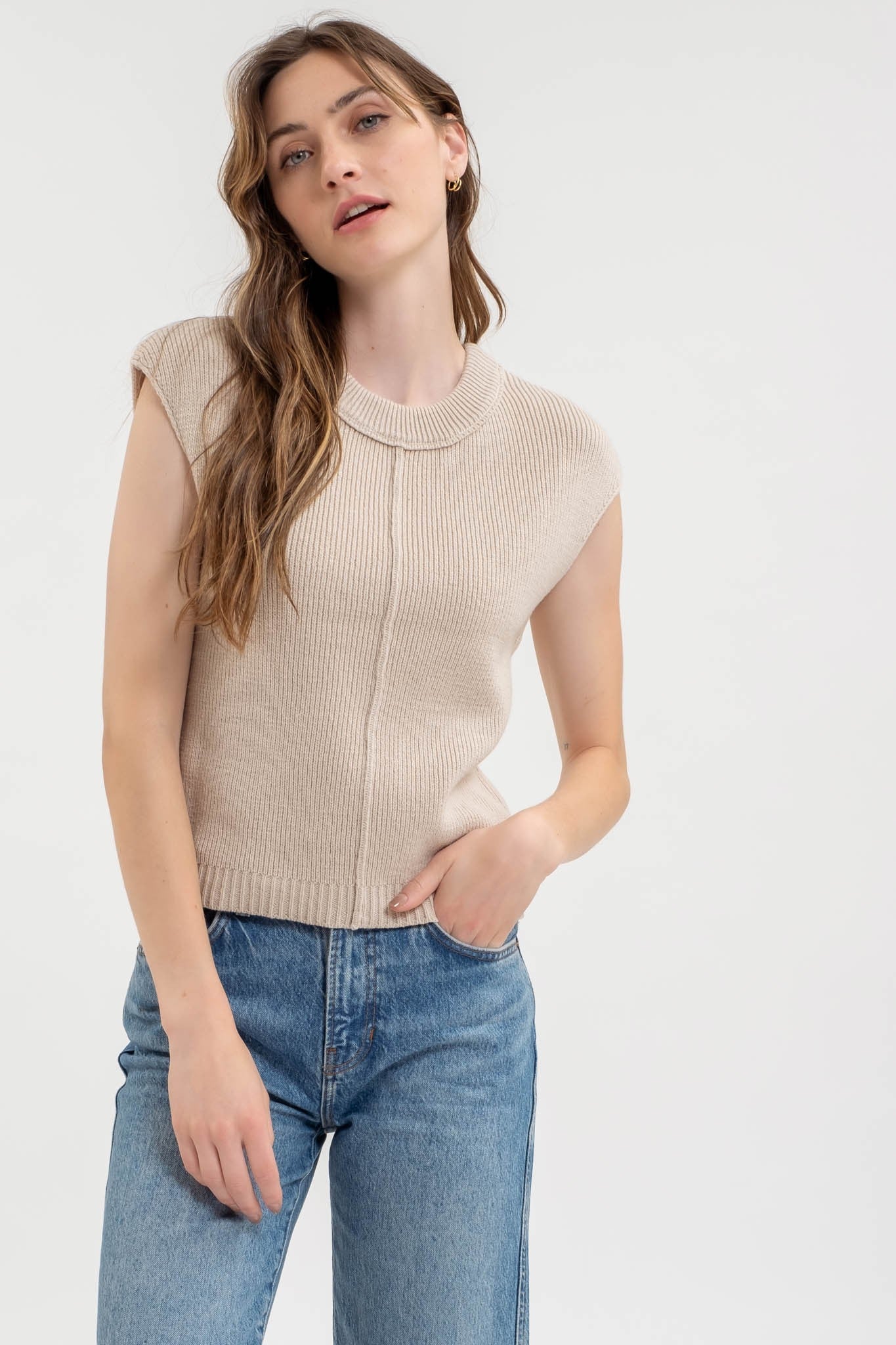 Sleeveless Crew Neck Sweater