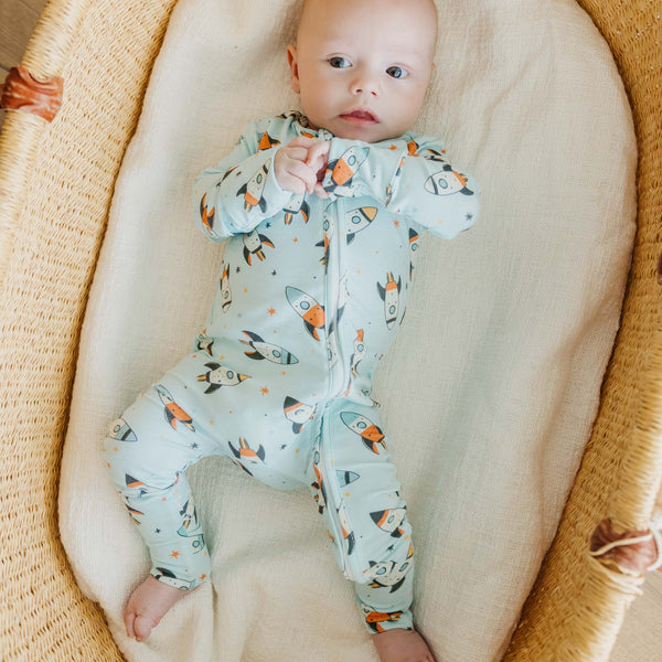 Bamboo Convertible Zip-Up Footie in Rocketeer