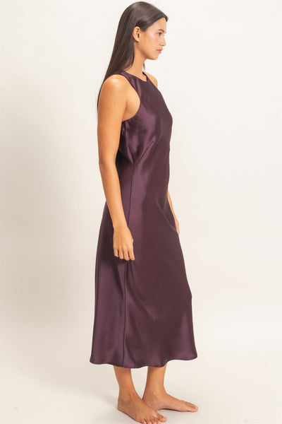 Sleeveless Satin Midi Dress