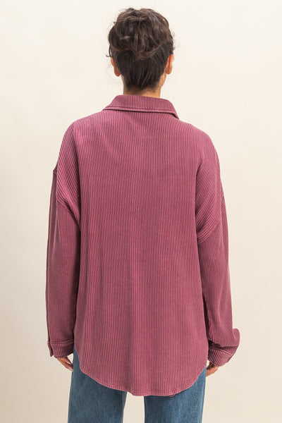 Oversized Mineral Washed Waffle Button Up Shacket