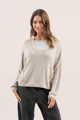 V-Neck Stripe Knit Sweater