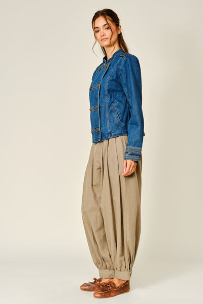 Military Double Button Design Denim Jacket - Lulu Bella Boutique