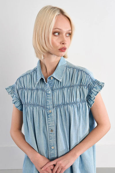 Denim Cotton Smocked Dress - Lulu Bella Boutique