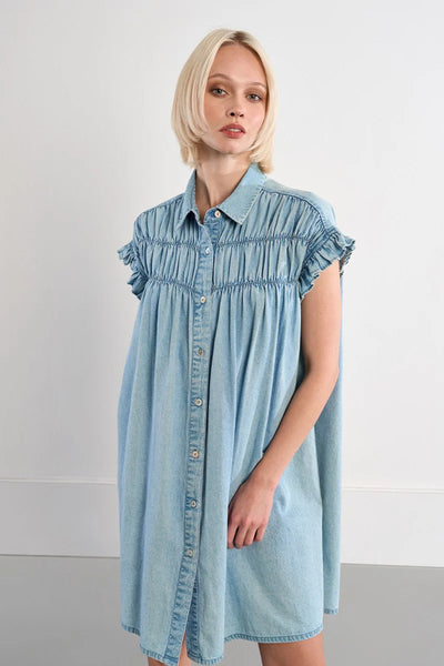 Denim Cotton Smocked Dress - Lulu Bella Boutique