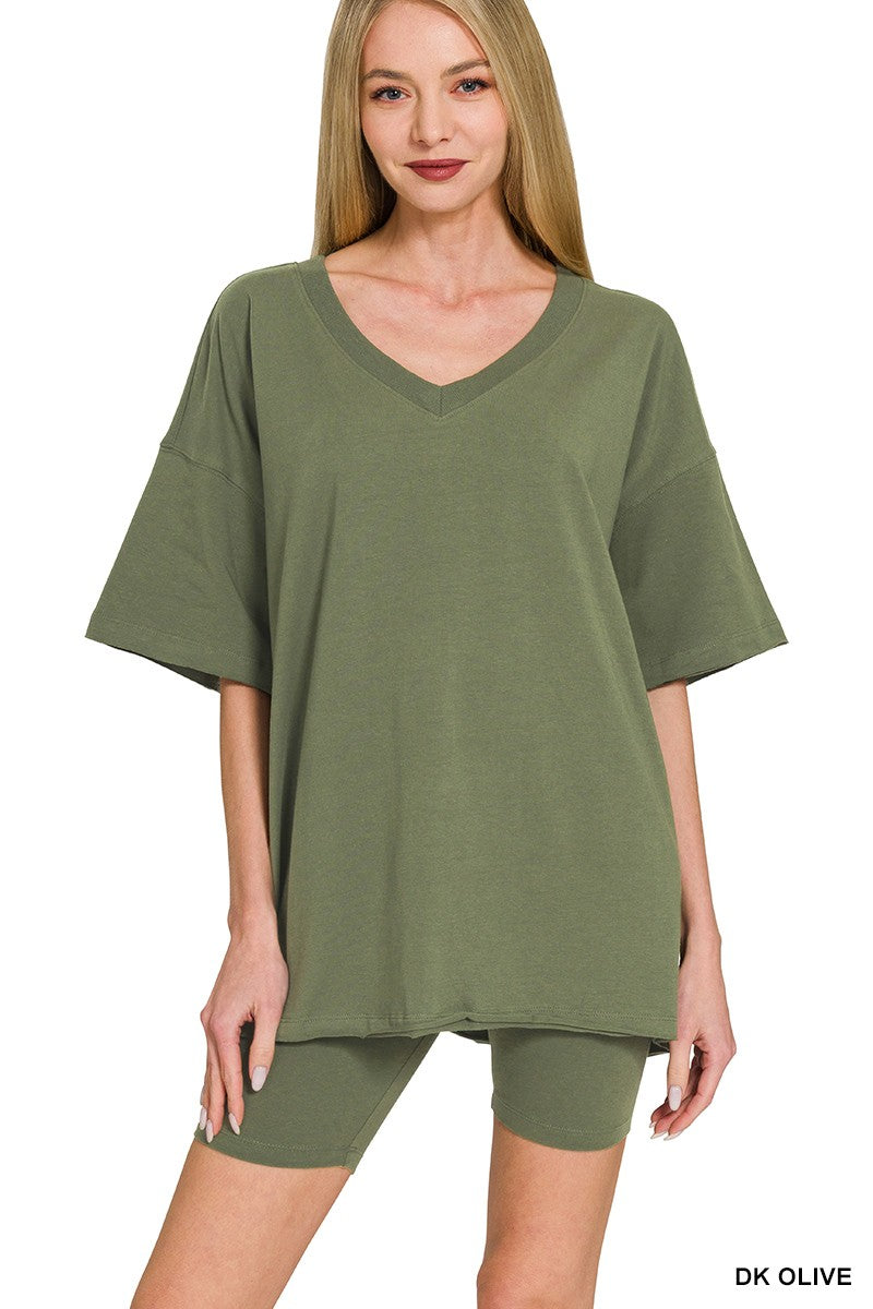 V-Neck Biker Short Set - Lulu Bella Boutique