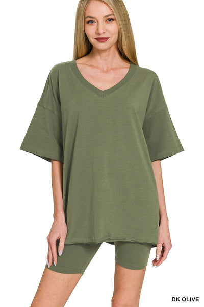 V-Neck Biker Short Set - Lulu Bella Boutique