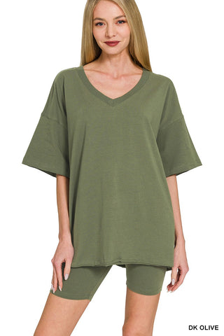 V-Neck Biker Short Set - Lulu Bella Boutique