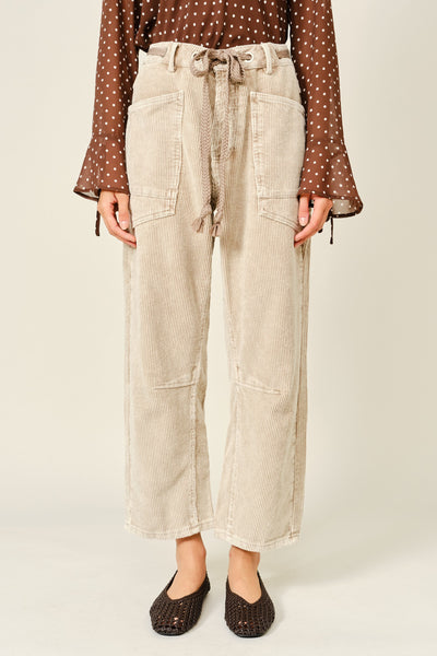 Barrel Corduroy Pants With Eyelet Waist