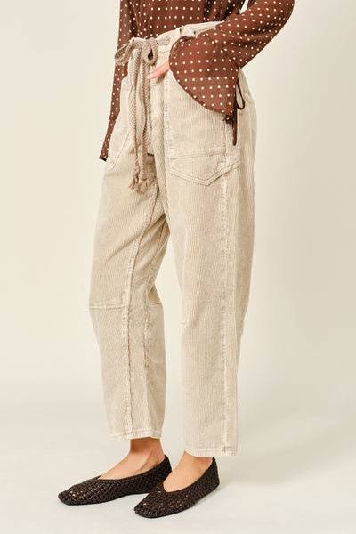 Barrel Corduroy Pants With Eyelet Waist
