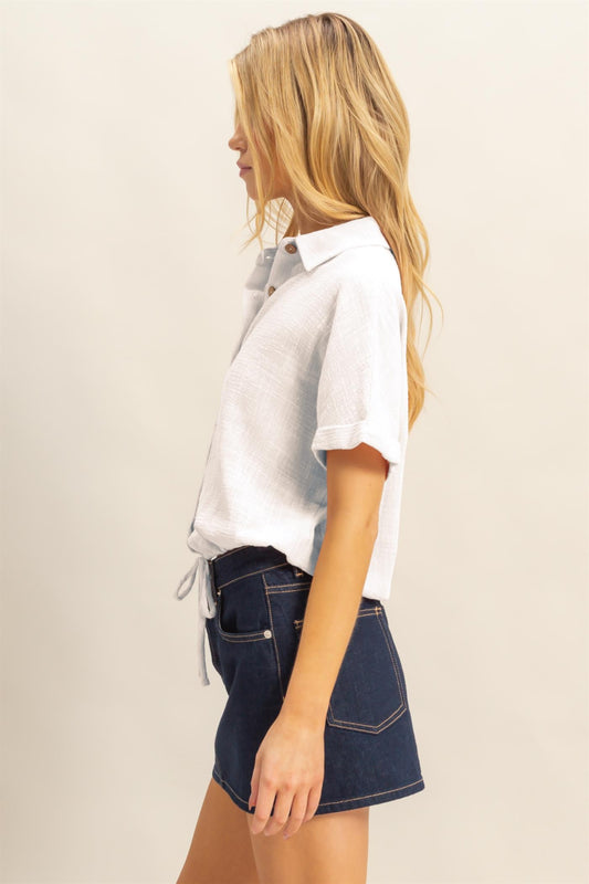 Short Sleeve Drawstring Hem Shirt