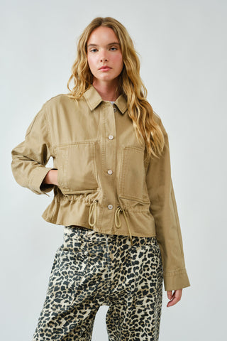 Twill Utility Comfy Jacket With Drawstring Detail